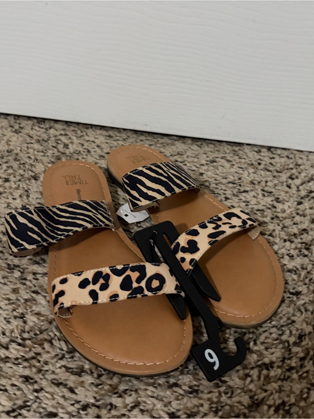 NWT Leopard & Zebra Print Slide Sandals - Tan